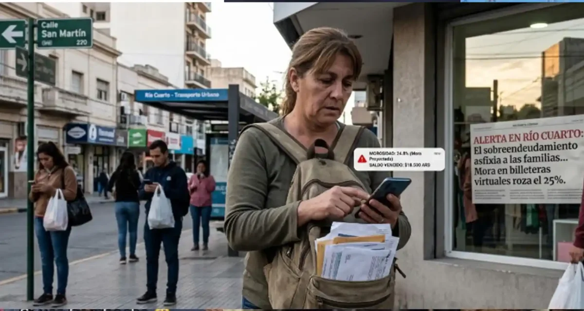mujer viendo una boleta para pagar un impuesto con cara de asustada