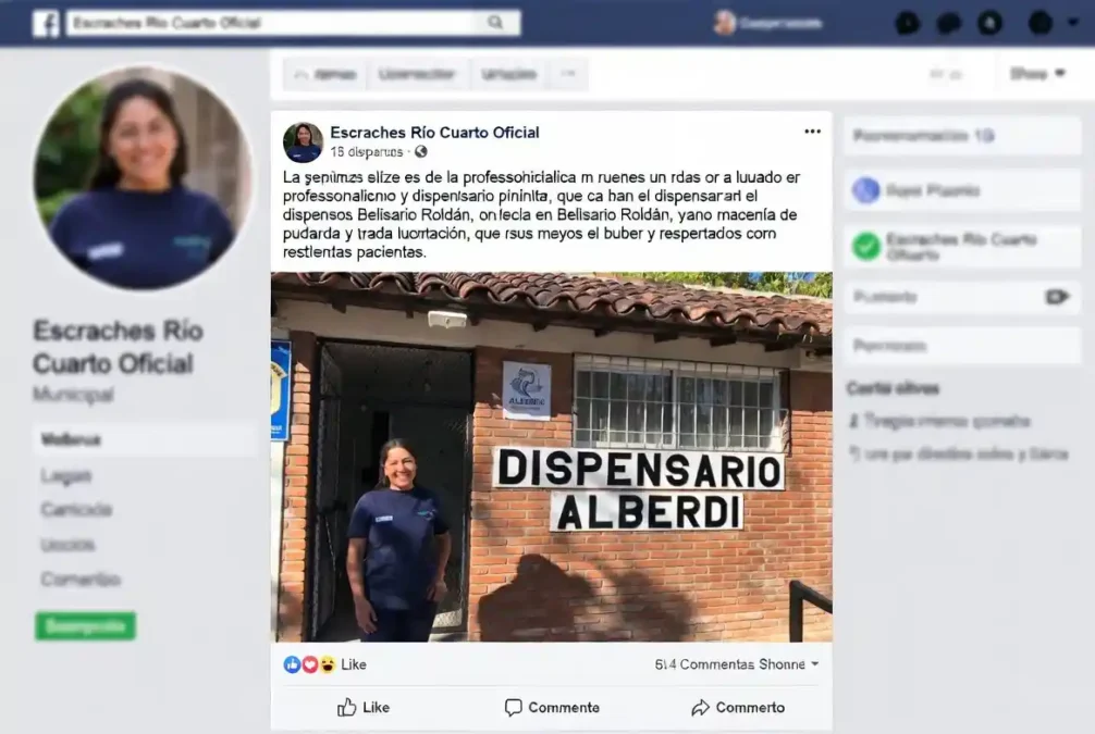 Captura del post de Escraches Río Cuarto Oficial sobre la empleada del dispensario Alberdi en calle Belisario Roldán