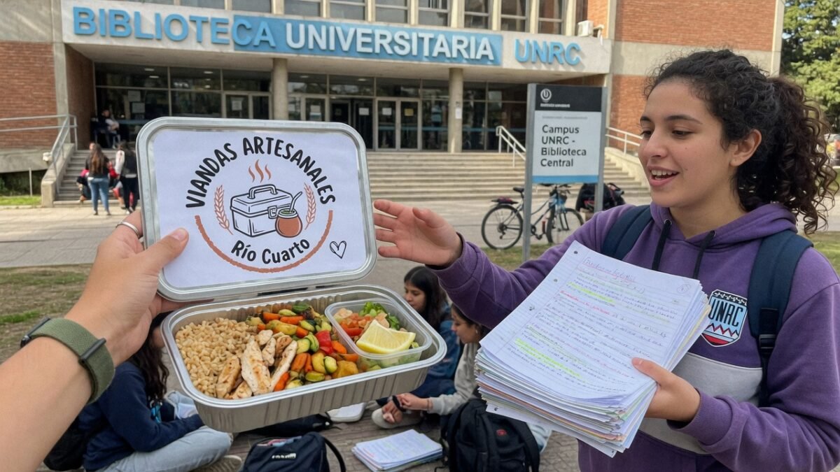 Mostrador con viandas equilibradas listas para ser repartidas en la zona universitaria de Río Cuarto