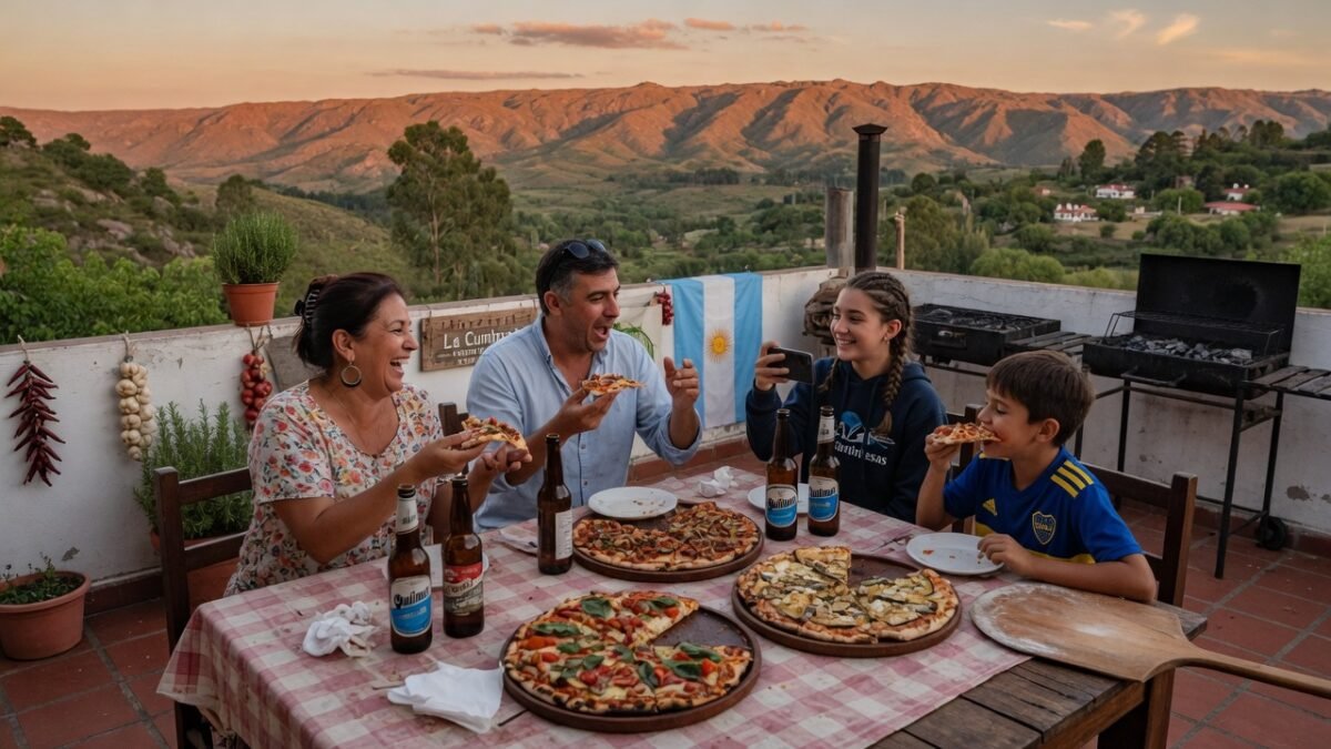 Familia en el sector oeste de Río Cuarto comiendo pizza de masa madre.