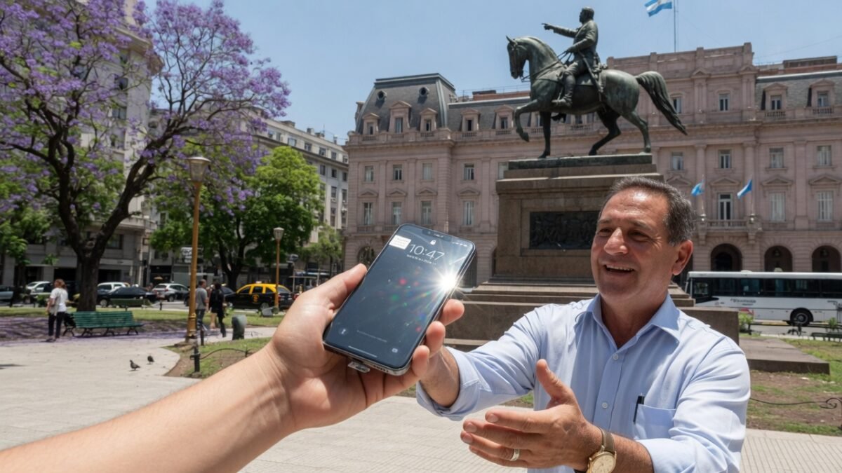 Cliente de Río Cuarto recuperando su celular arreglado