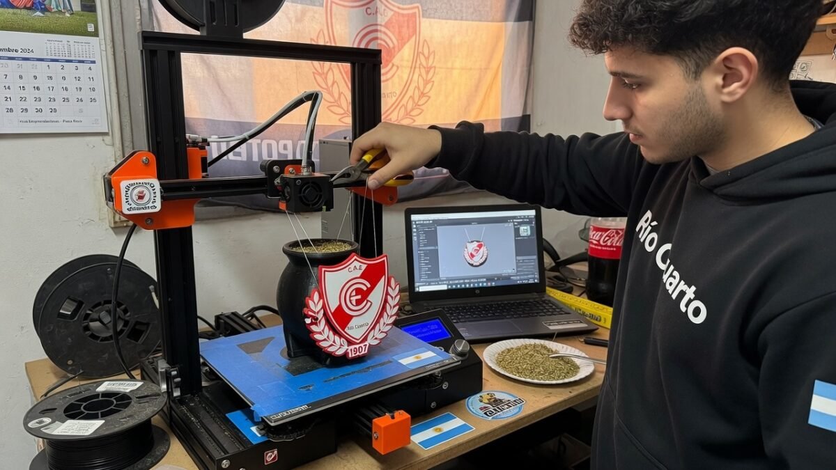 Varias impresoras 3D trabajando simultáneamente en la fabricación de piezas en un taller de Río Cuarto