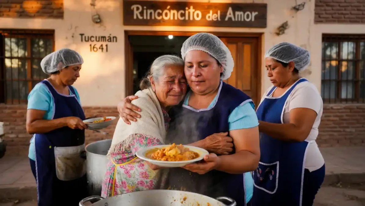 Abuela emocionada en el Comedor Rincóncito del Amor, Río Cuarto