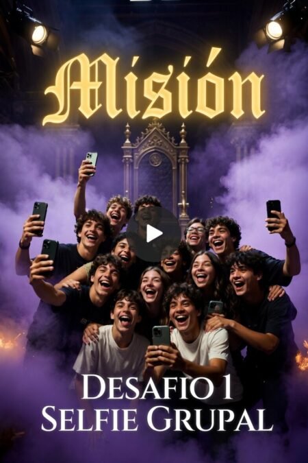 Estudiantes de secundaria sacándose una selfie grupal divertida para el desafío del Juego de Promos 2026.