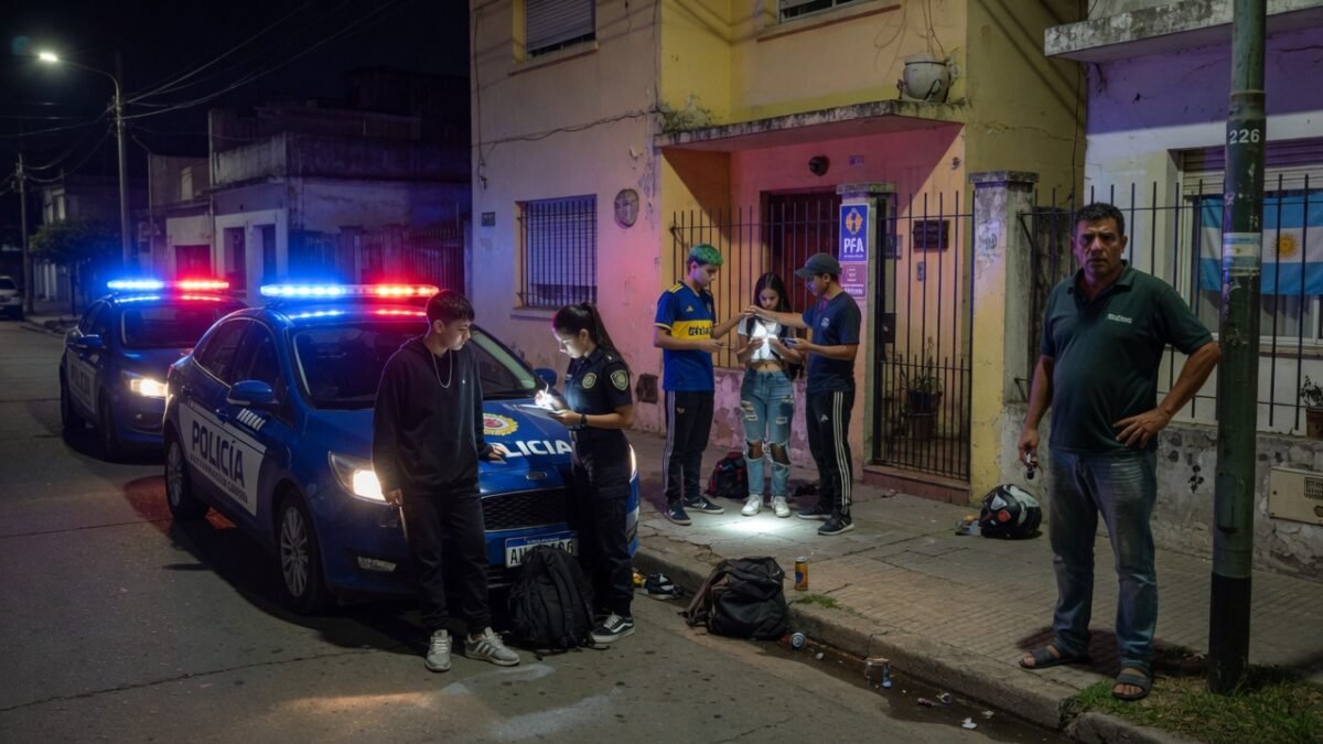 Policía clausurando fiesta clandestina con más de 120 menores en Remedios de Escalada 226 Río Cuarto
