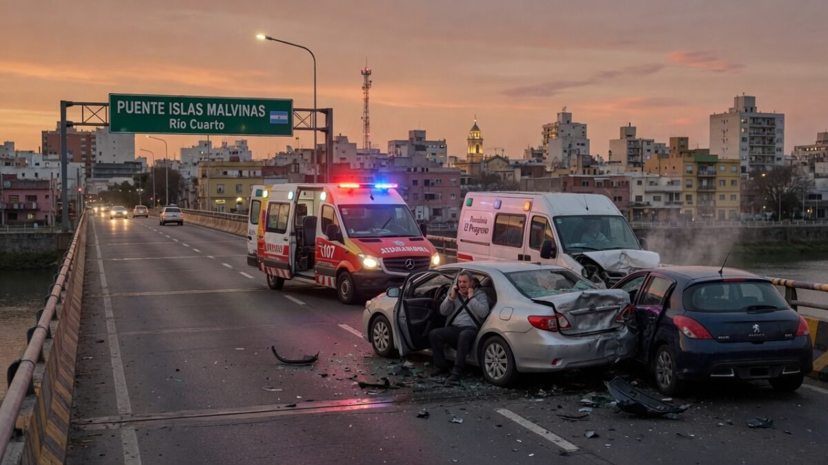 Conductor herido tras choque en Puente Islas Malvinas por uso de celular en Río Cuarto