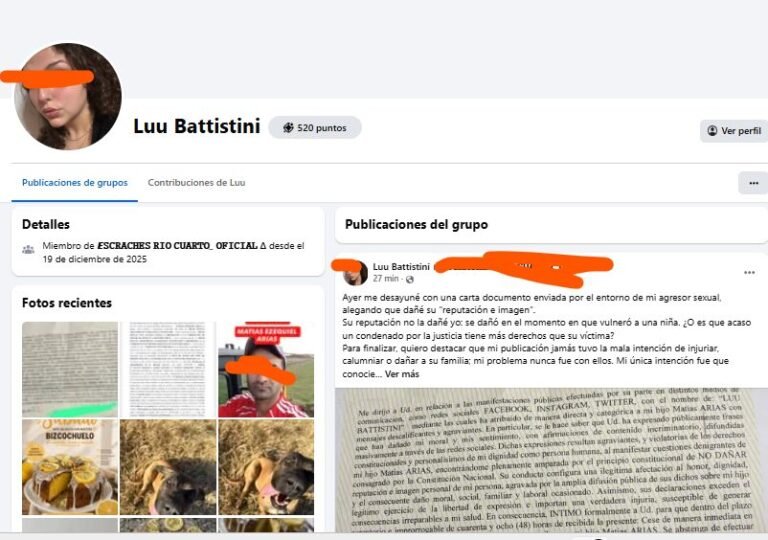 La verdad no es injuria, es justicia”: Vecina de Rio Cuarto denunció que el entorno de su agresor condenado intenta silenciarla