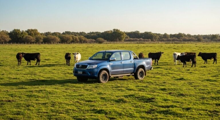 El momento ganadero: 40 novillos compran una camioneta Hilux